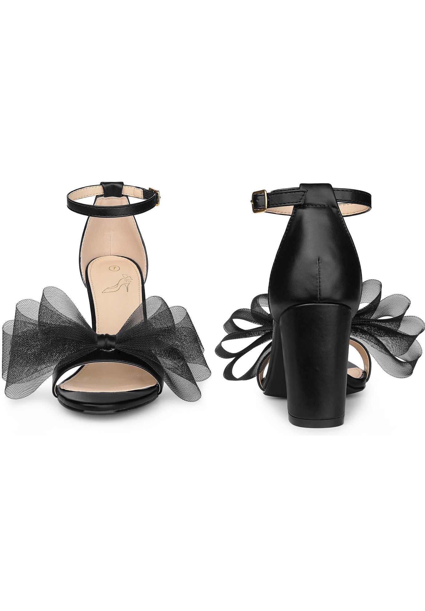 Bow Tie Ankle Strap Chunky High Heels Sandals, Black / Black, alternate image number 1