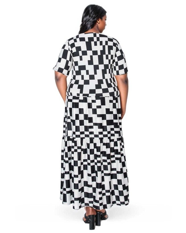 ARTEMESIA TIERED MAXI DRESS, Black White / Black, alternate image number 2