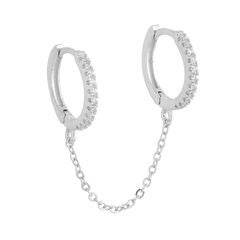 CZ Double Huggie Chain Earring Silver One Size Single