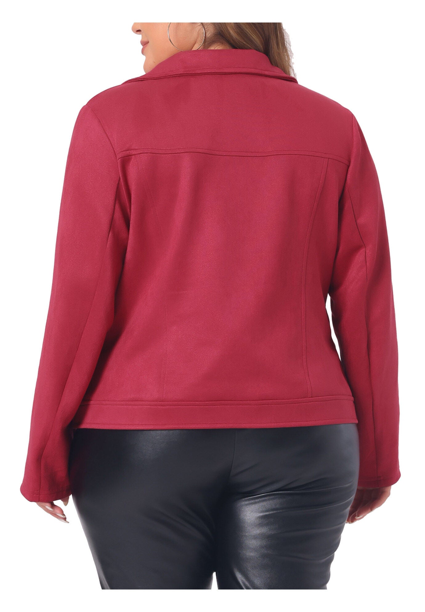 FAUX SUEDE ZIPPER CROP MOTO BIKER JACKET, Burgundy / Red, alternate image number 3