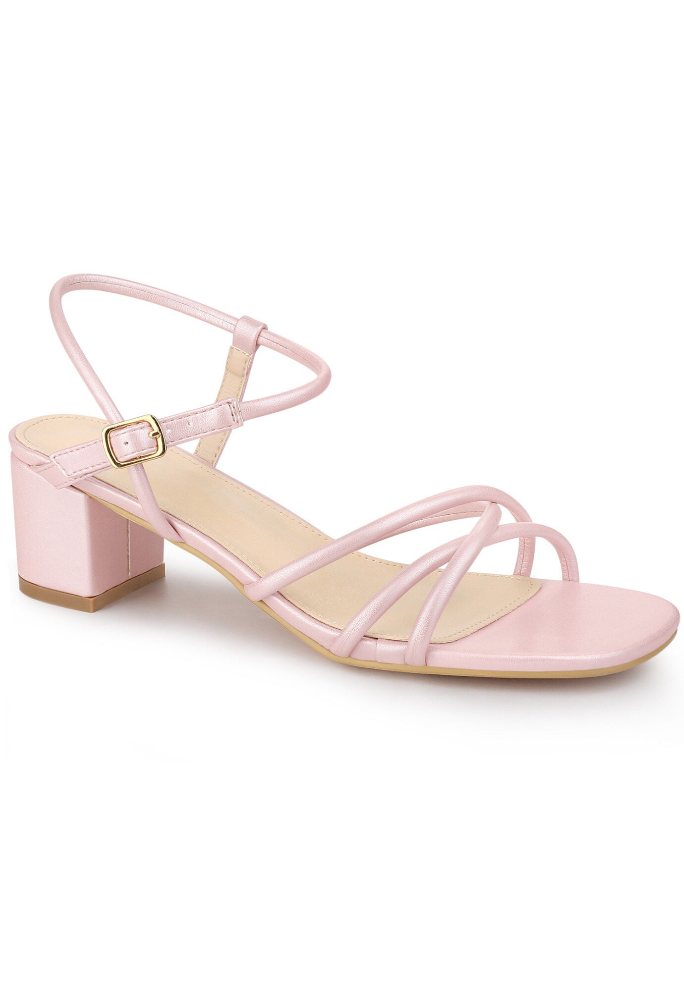 Strappy Heels Square Toe Slingback Chunky Heel Sandals, Bling Pink / Pink, hi-res image number 0