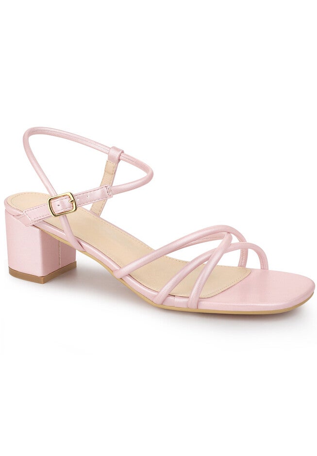 Strappy Heels Square Toe Slingback Chunky Heel Sandals, Bling Pink / Pink, hi-res image number 0