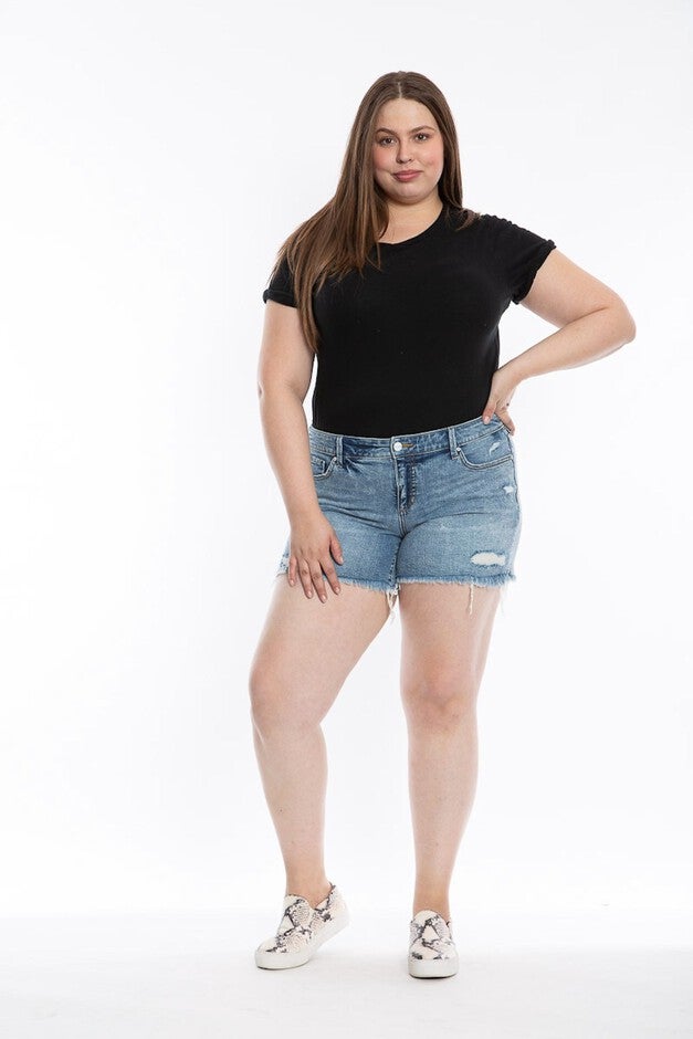 Slink Jeans Womens Mid Rise Shorts, GIULIANA / Medium Wash, hi-res image number 0