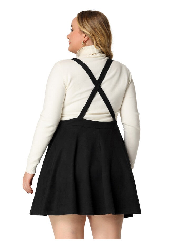 FAUX SUEDE MINI PLEATED SUSPENDER OVERALL SKATER SKIRT, Black / Black, alternate image number 3