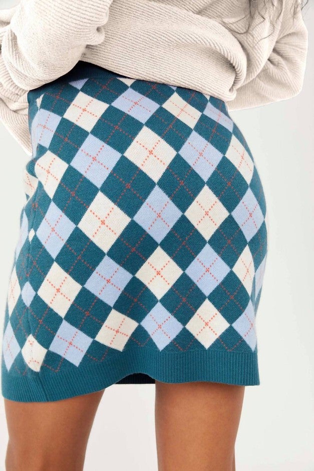 ARGYLE VIOLA SWEATER MINI SKIRT IN MARINE COMBO, , alternate image number 6