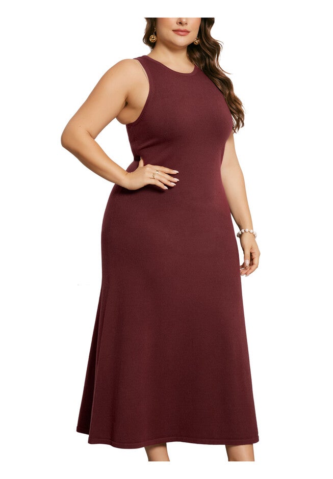 Crewneck Sleeveless Knit Casual Sweater Tank Dress, Burgundy / Burgundy, alternate image number 1