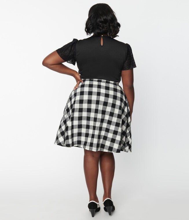 Unique Vintage Black & White Gingham Swing Skirt, , alternate image number 7