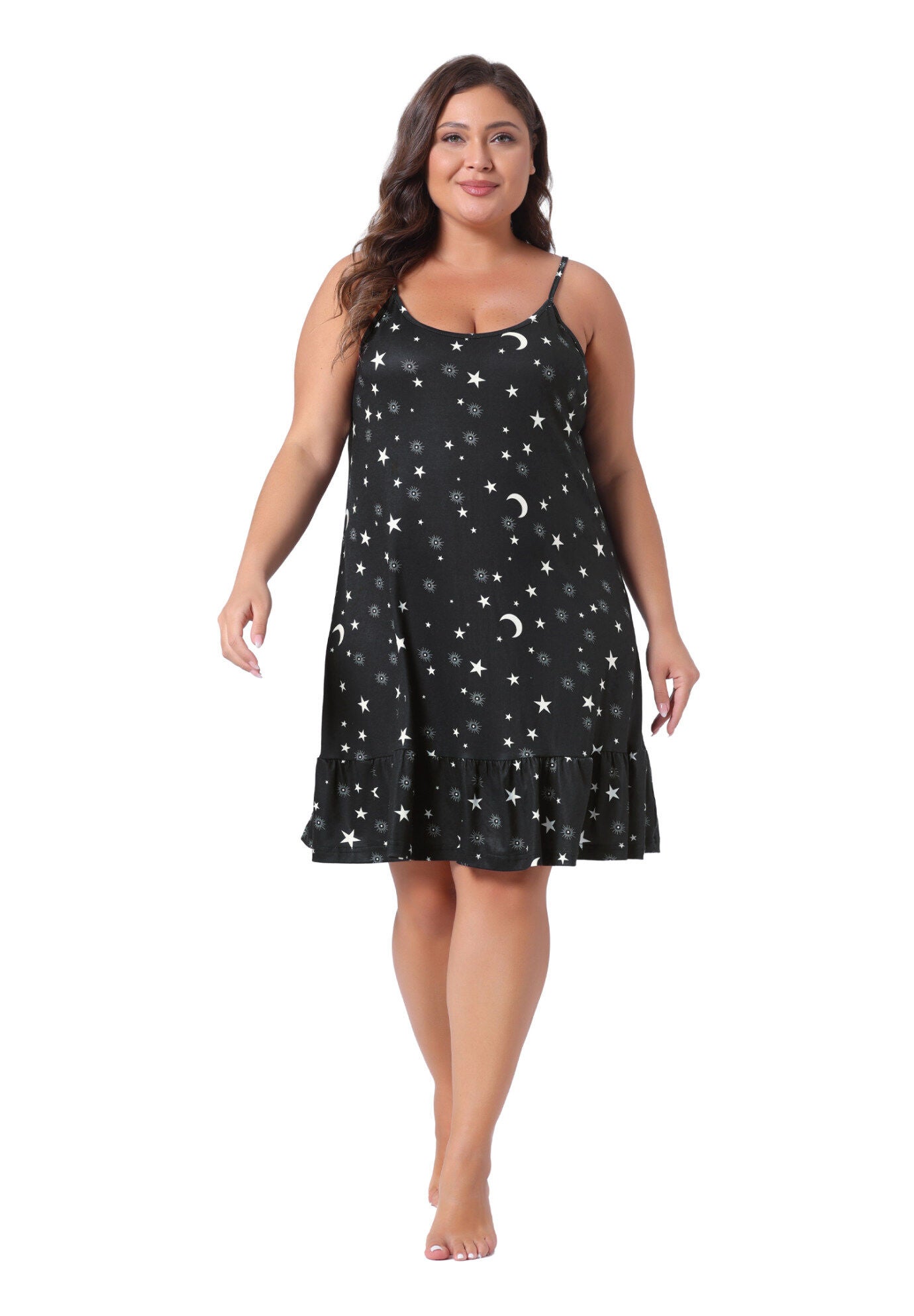 Chemise Printed Strap Nightwear Lingerie, Black / Black, hi-res image number 0