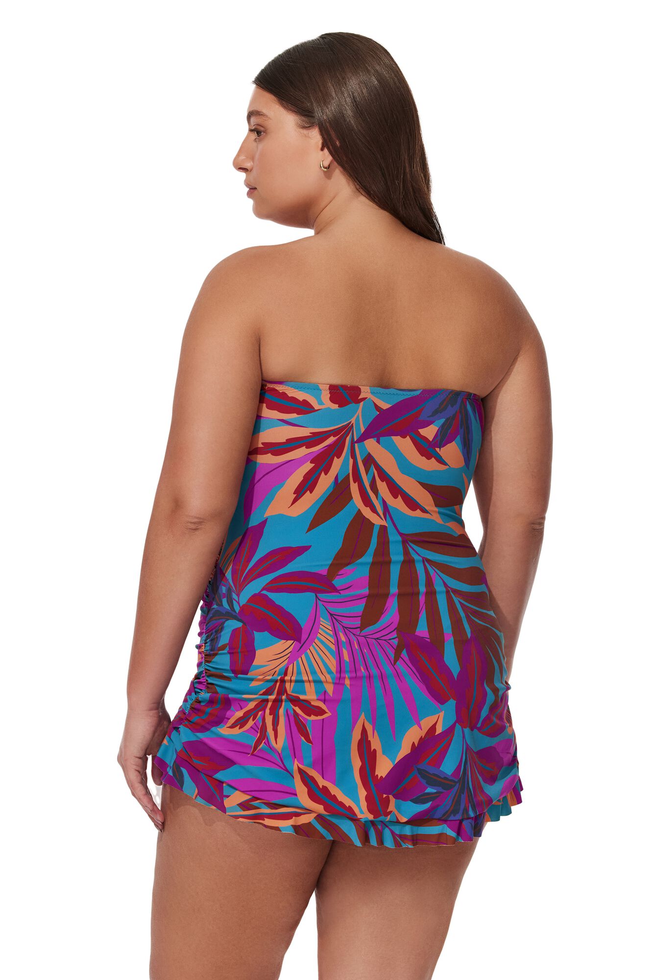 Plantopia Plus Size Bandeau Swimdress, MultiTeal / Dusty Blue, alternate image number 1