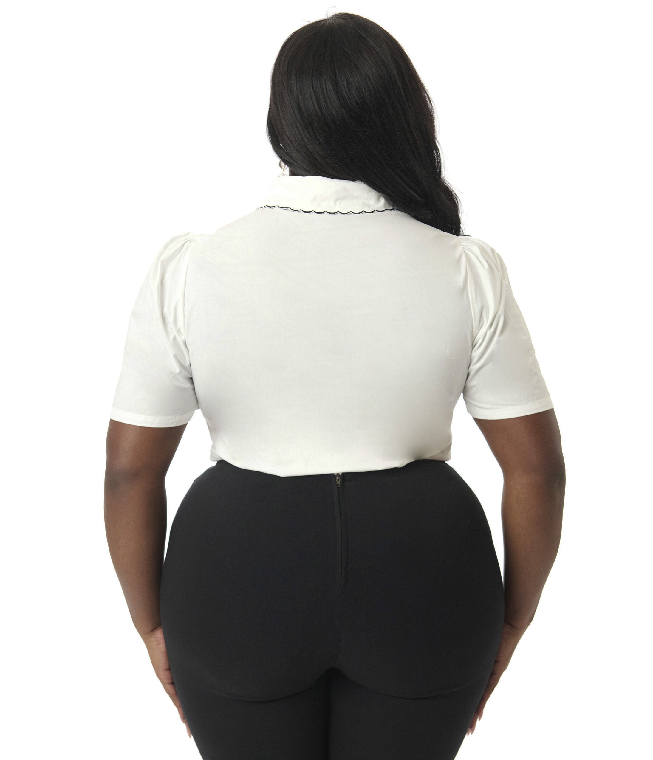 Unique Vintage Plus Size White & Rainbow Butterfly Collar Cotton Blouse, White / White, alternate image number 2