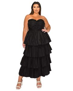 ELENI STRAPLESS PLEATED TIERED DRESS
