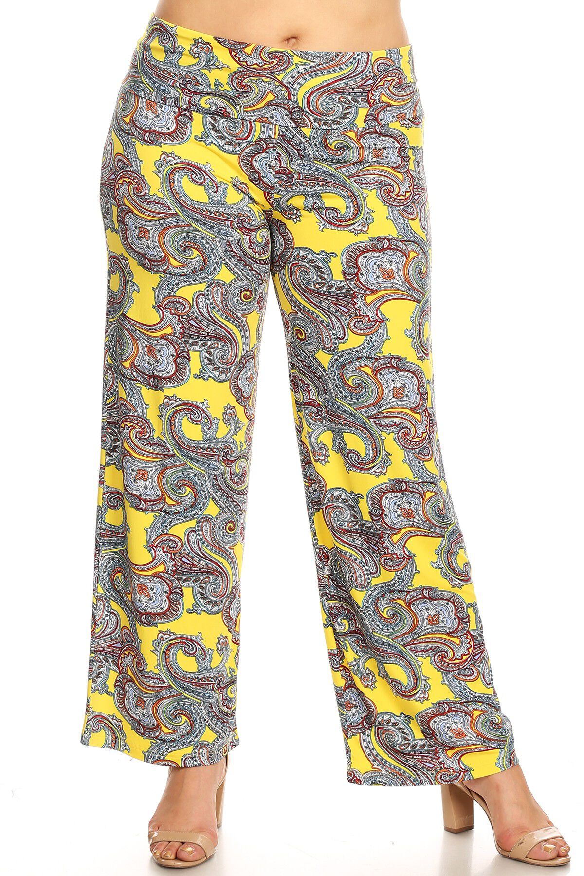 Paisley Printed Palazzo Pants, Yellow Paisley / Yellow, hi-res image number 0