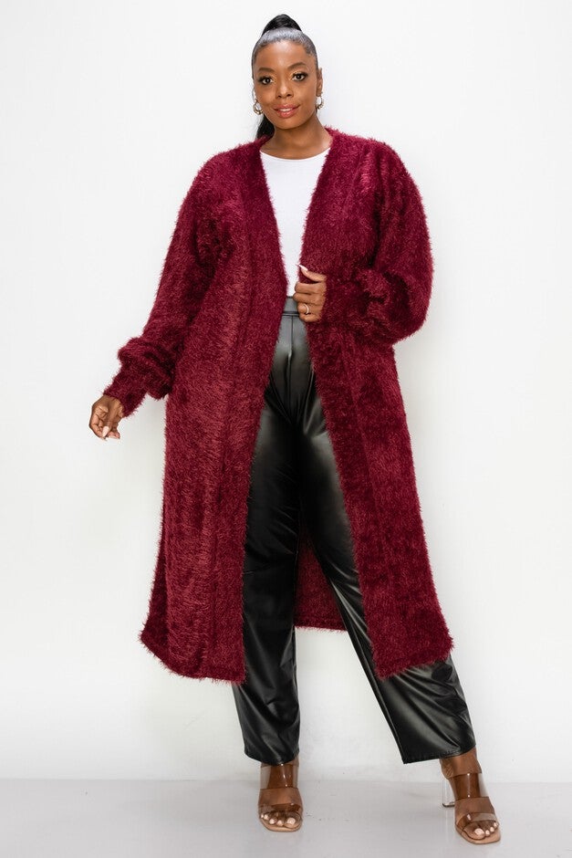 FEATHER BISHOP SLEEVE POCKET CARDIGAN, Burgundy / Burgundy, hi-res image number null