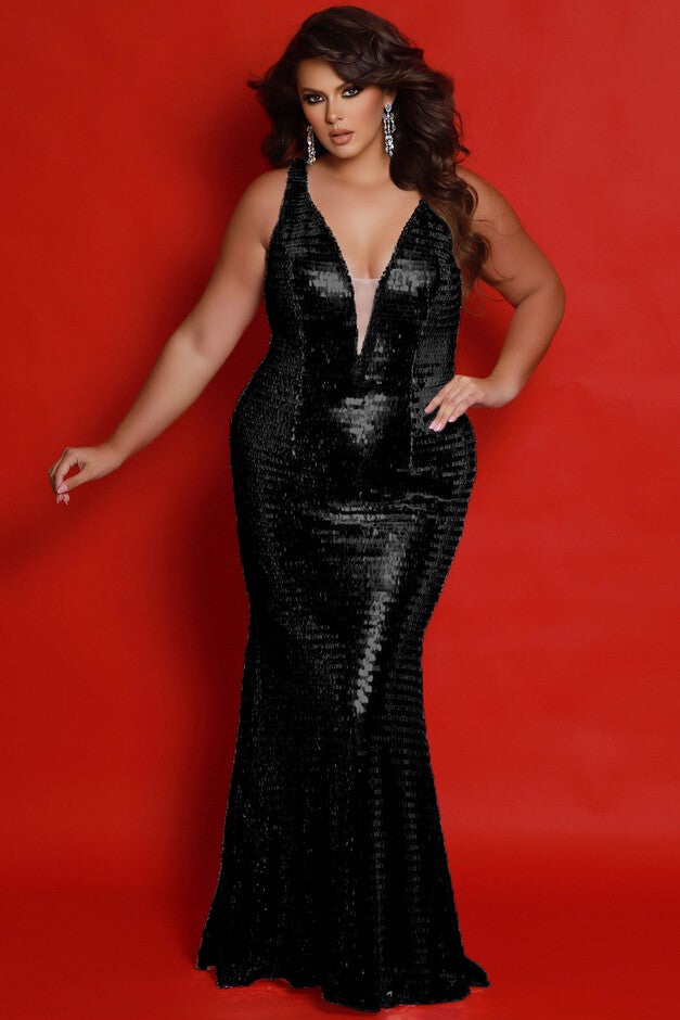 FRONT RUNNER PLUS SIZE FORMAL DRESS, Black / Black, hi-res image number null