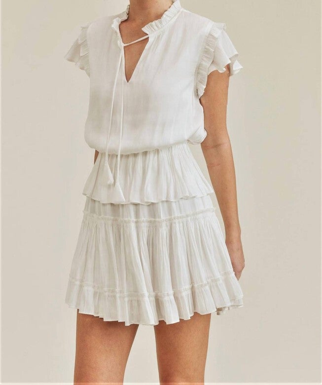SHORT SLEEVE RUFFLE DRESS IN WHITE, White / White, hi-res image number 0
