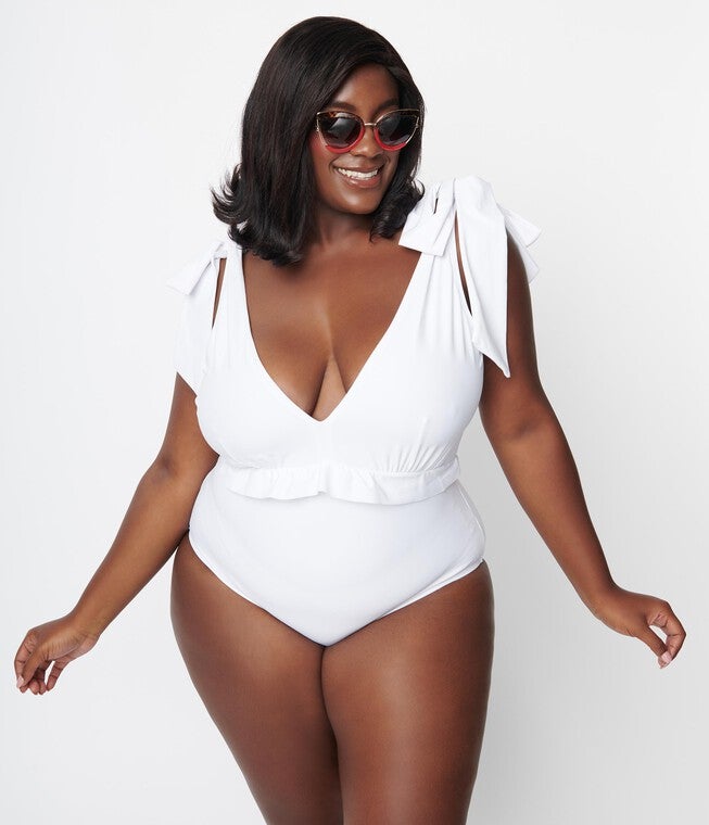 White Plunge One Piece Swimsuit, , alternate image number null