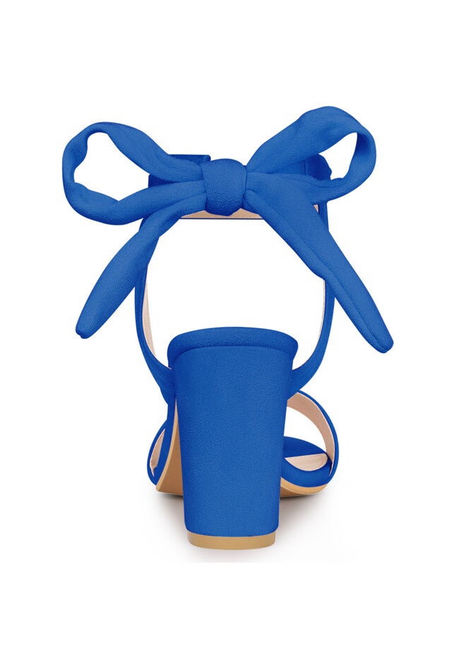 Open Toe Ankle Tie Back Chunky Heel Sandals, Deep Blue / Royal Blue, alternate image number 2