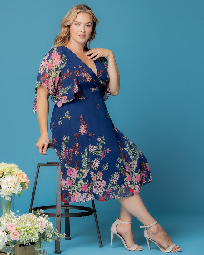 Breezy Border Print Cocktail Dress, TWILIGHT GARDEN BORDER / Royal Blue, alternate image number null