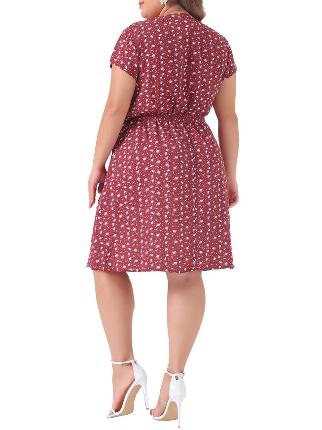 V Neck Belted Summer Floral Dress, Red / Red, alternate image number 3