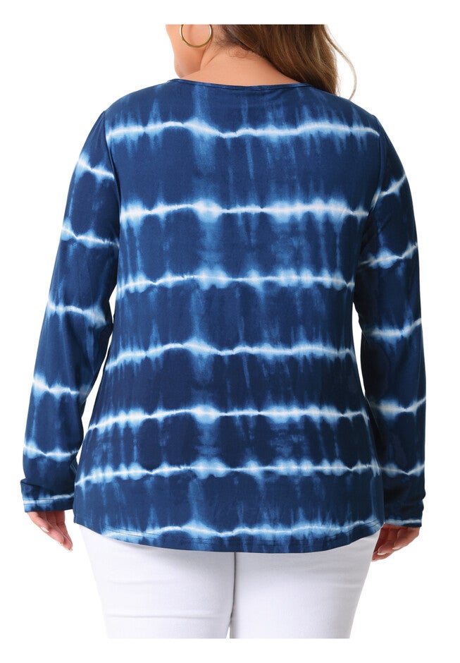 Criss Cross V Neck Long Sleeve Loose Tie Dye Tunic Blouse, Blue / Royal Blue, alternate image number 3