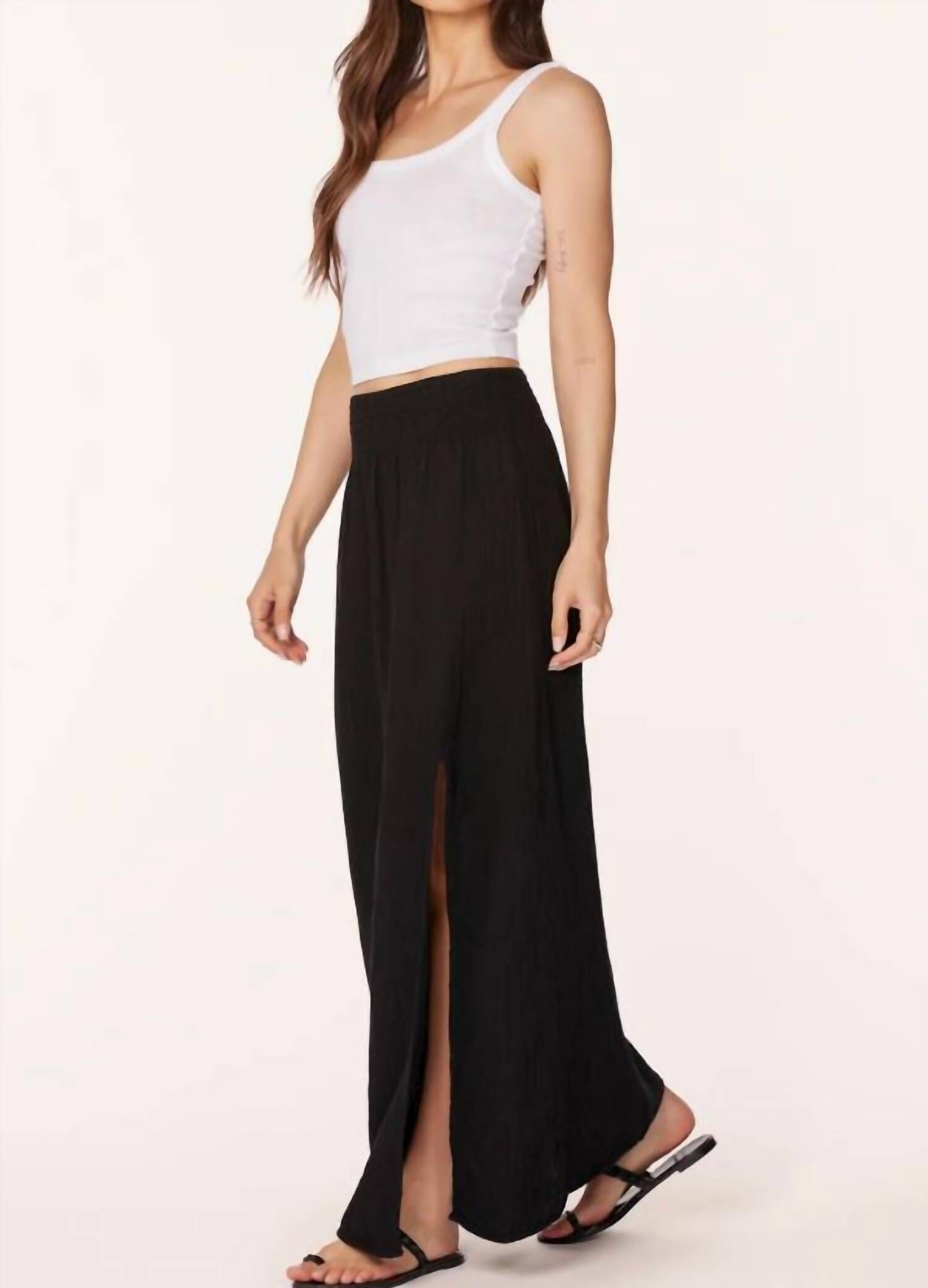 FRONT SLIT MAXI SKIRT, Black / Black, alternate image number 1