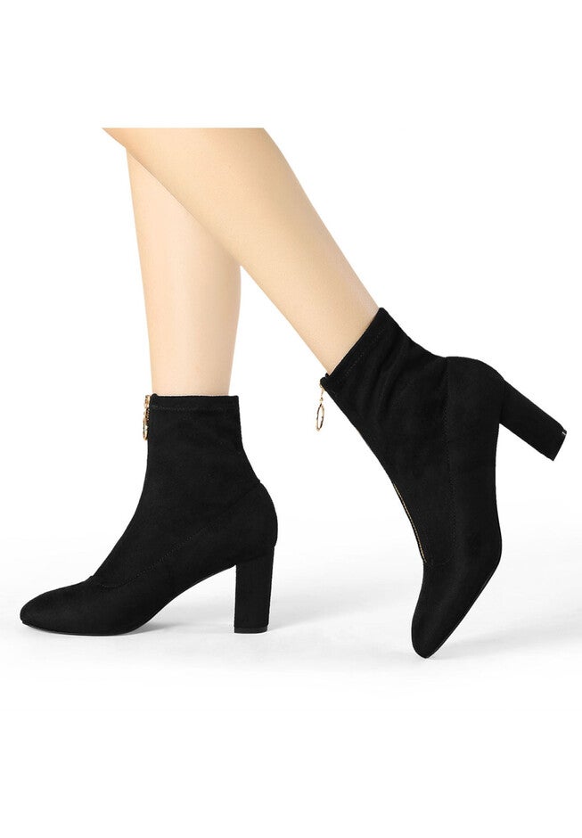 FRONT ZIPPER HIGH HEEL ANKLE BOOTS, Black / Black, alternate image number 1