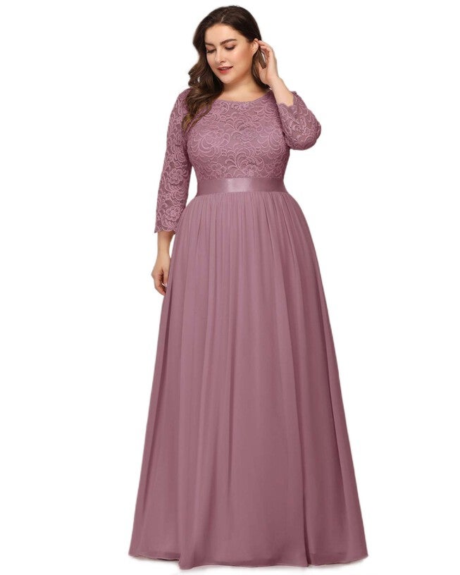 See-Through Floor Length Lace Evening Dress, Purple Orchid / Purple, alternate image number null