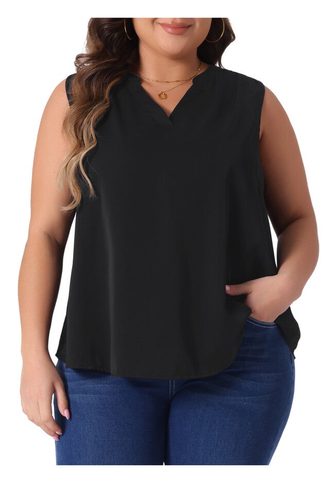 V Neck Sleeveless Blouses Casual Tank Top, Black / Black, alternate image number 2