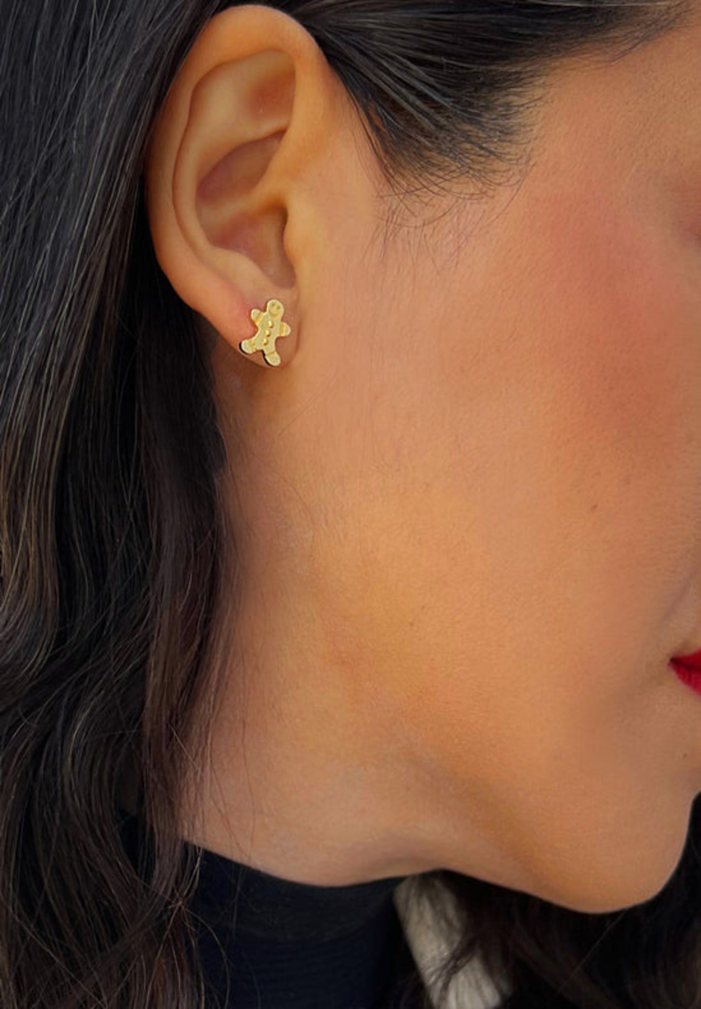 GINGERBREAD Stud Earrings, Gold / Gold, alternate image number 2