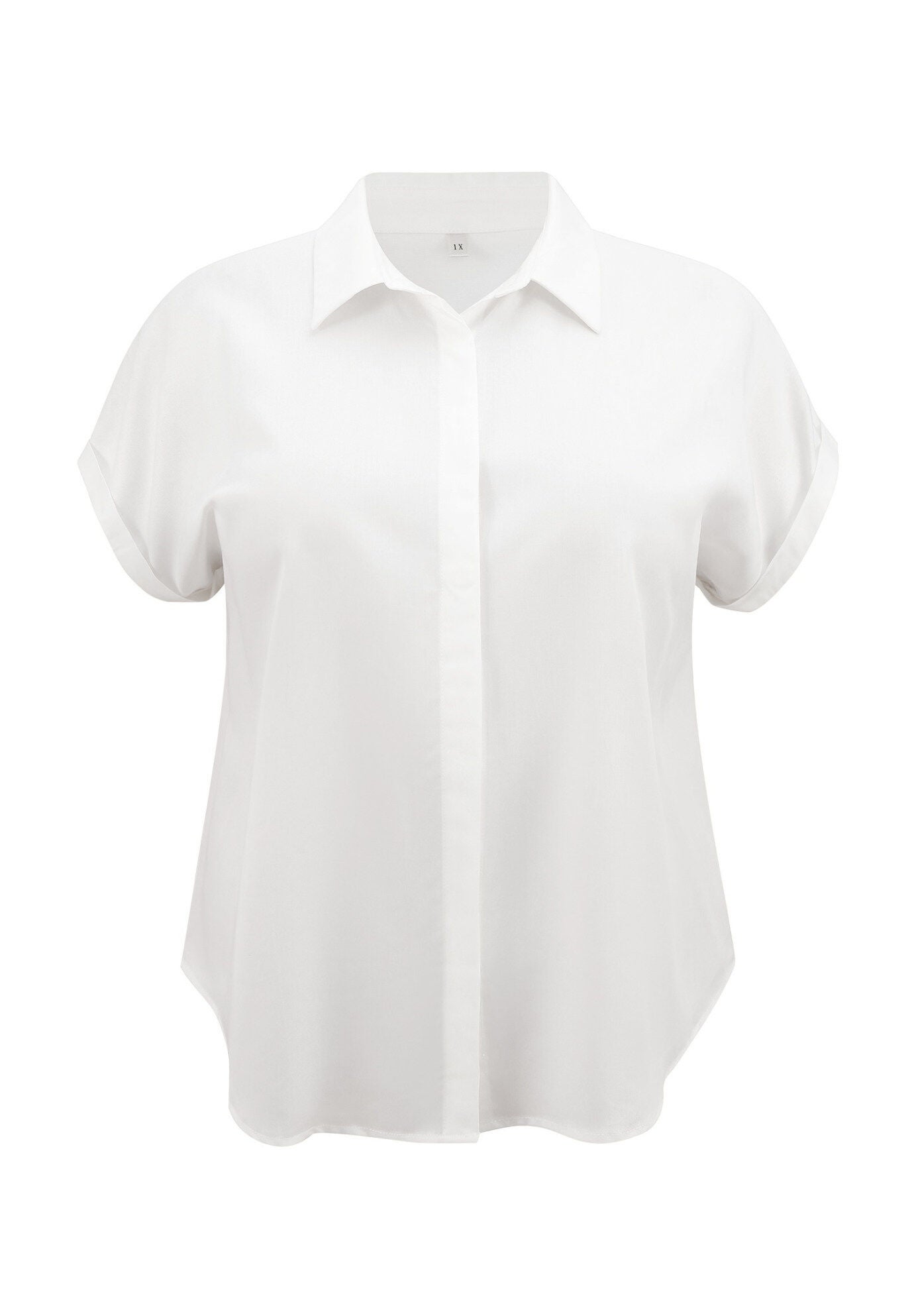 Button Down Lapel Shirt Rolled Cuffed Short Sleeve Collared Top, White / White, alternate image number 4