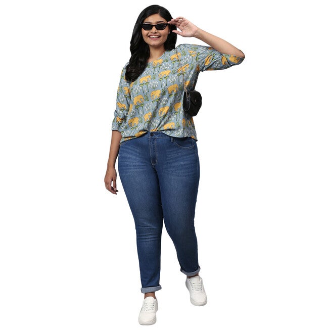 Elephant Motif Top, Dusty Blue / Dusty Blue, alternate image number null