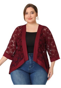 LACE CROCHET CARDIGAN 3/4 SLEEVE SHEER LIGHTWEIGHT COVER UP