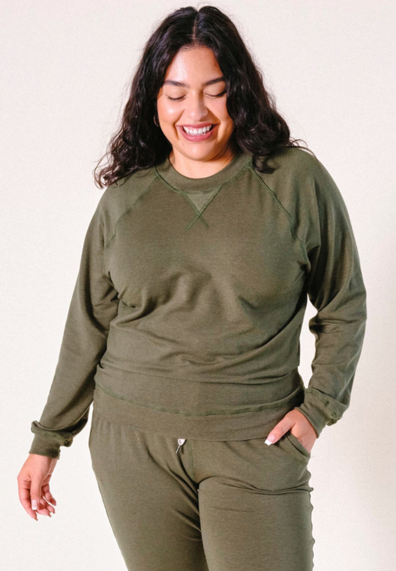 Plus Agnes Raglan Organic Cotton + Tencel Sweatshirt, Moss / Olive Green, hi-res image number 0