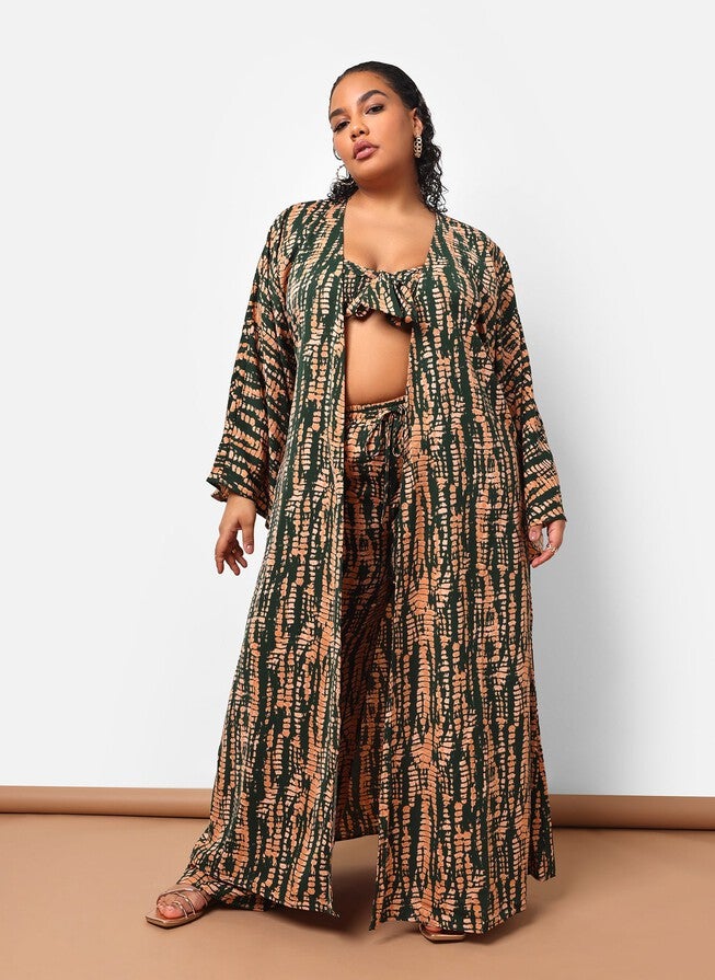 KADIJAH ABSTRACT PRINT LONGLINE DUSTER, Green / Light Green, alternate image number 1