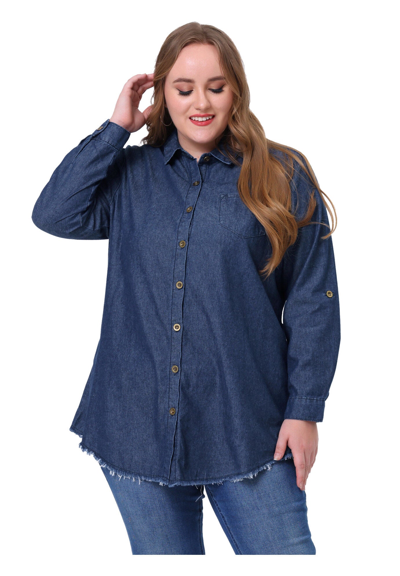 CHAMBRAY TOP BUTTON DOWN DENIM SHIRT, Dark Blue / New Wine, hi-res image number 0