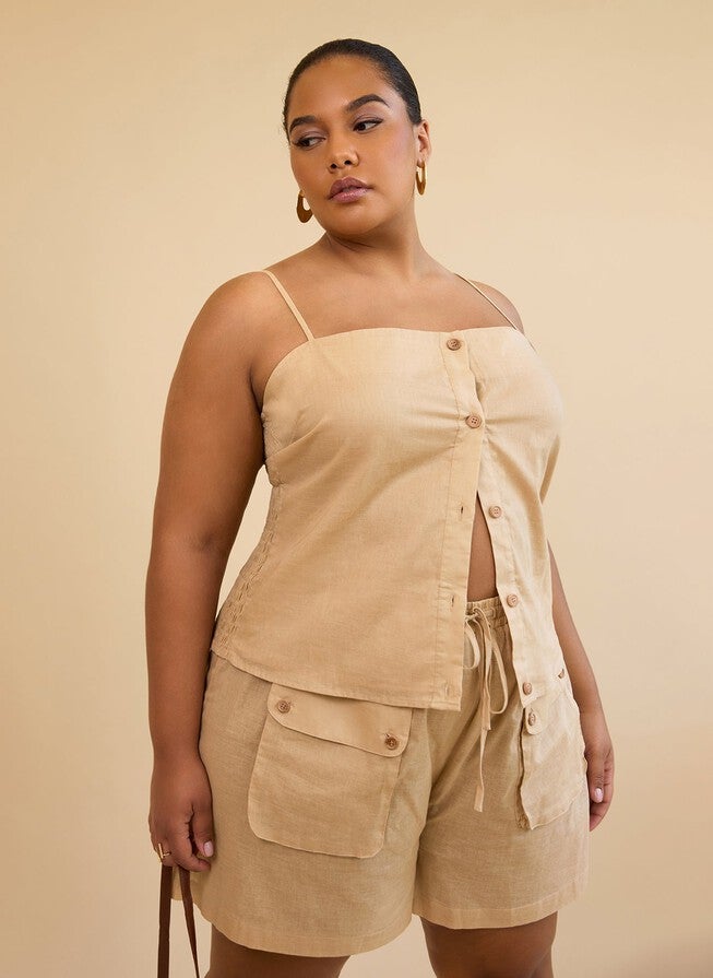 MICAH LINEN CARGO POCKET DRAWSTRING SHORTS - CREAM, Beige / Beige, alternate image number 2