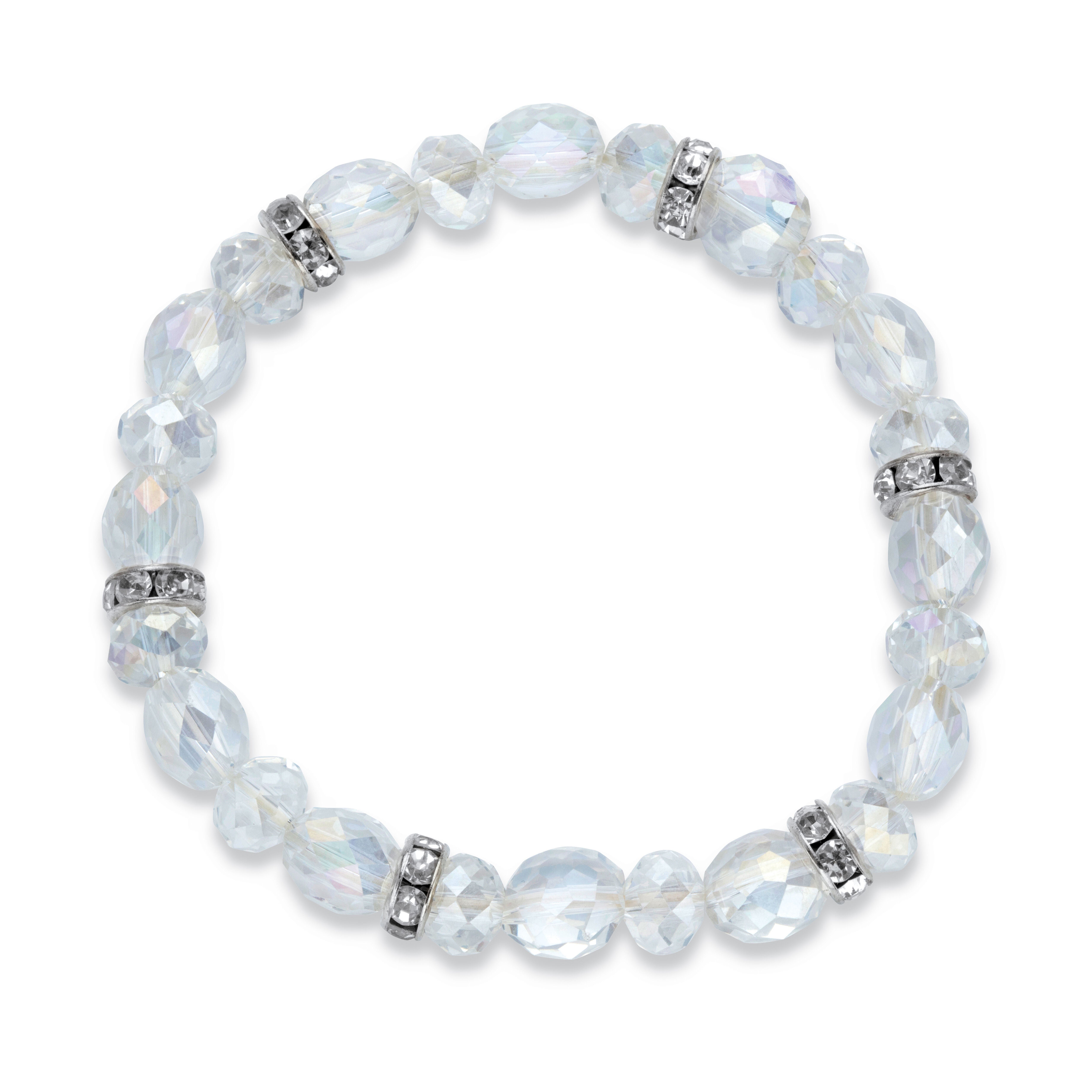 Crystal Accent Silvertone Beaded Faceted Stretch Bracelet 7 inches, , alternate image number 3