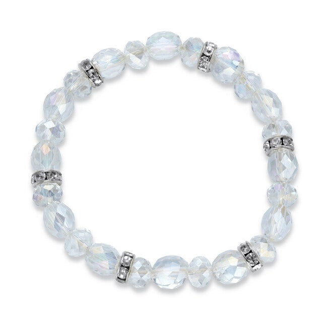 Crystal Accent Silvertone Beaded Faceted Stretch Bracelet 7 inches, , alternate image number 3