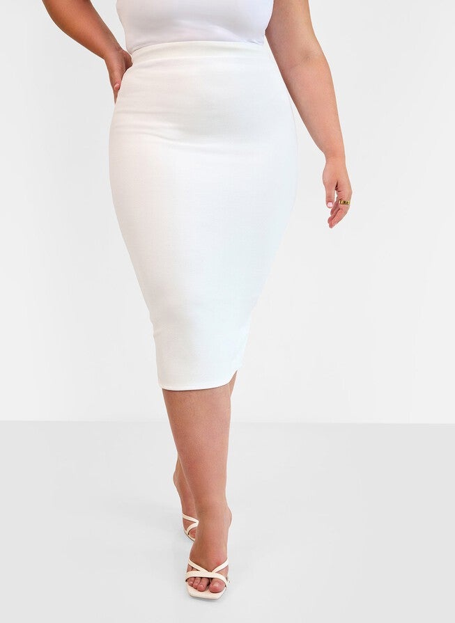 AKARI BODYCON MIDI SKIRT, White / White, alternate image number 1