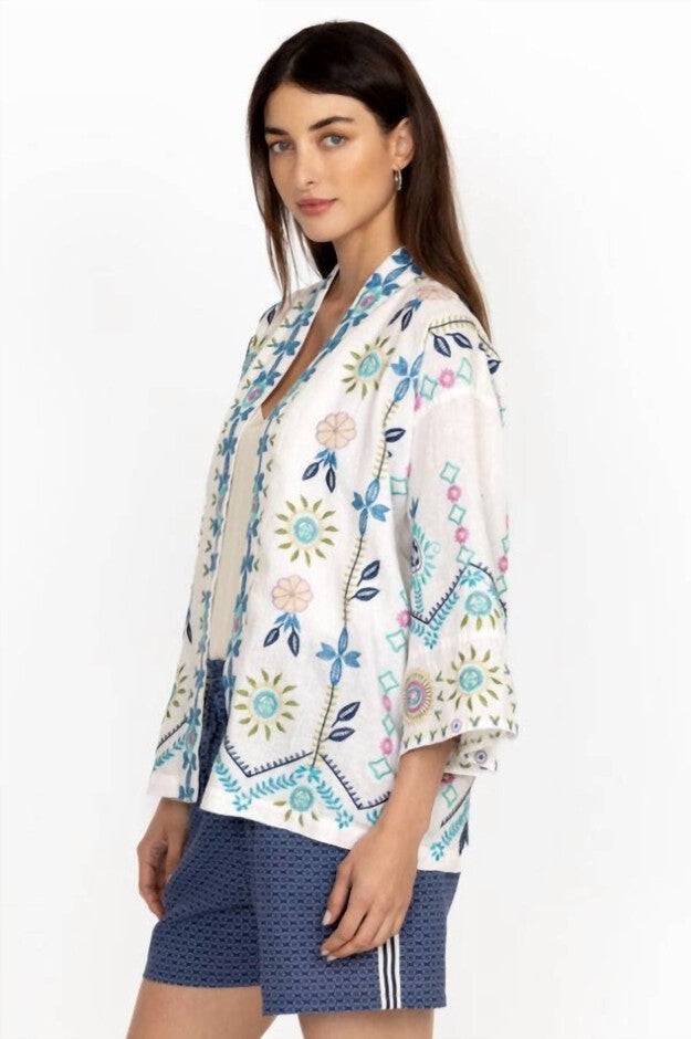 ORIEL CROPPED LINEN KIMONO IN WHITE, , alternate image number 5