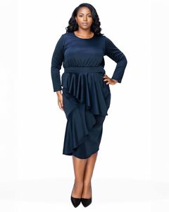 Plus Size Long Sleeve Navy Blue Dress