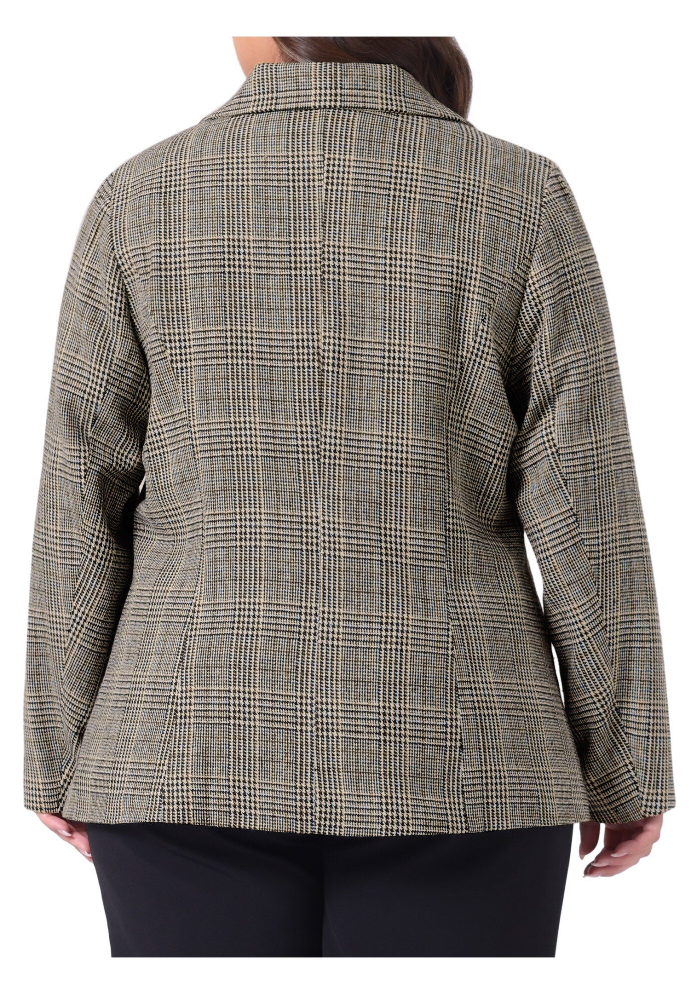 PLAID NOTCHED LAPEL CASUAL BLAZER, Black Brown / Black, alternate image number 3