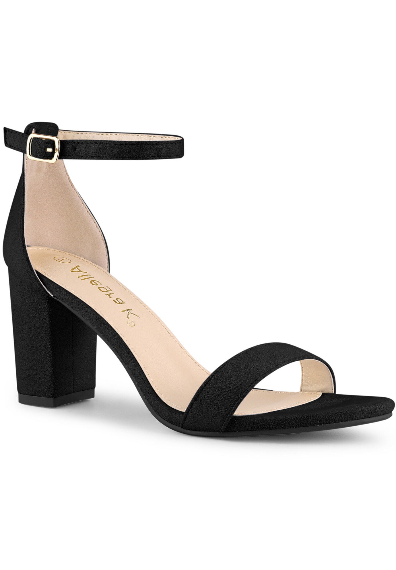 Buckle Ankle Strap High Chunky Heels Sandals, Black / Black, hi-res image number 0