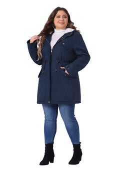 HOODED PARKAS JACKET FAUX FUR LINED LONG ANORAK COAT