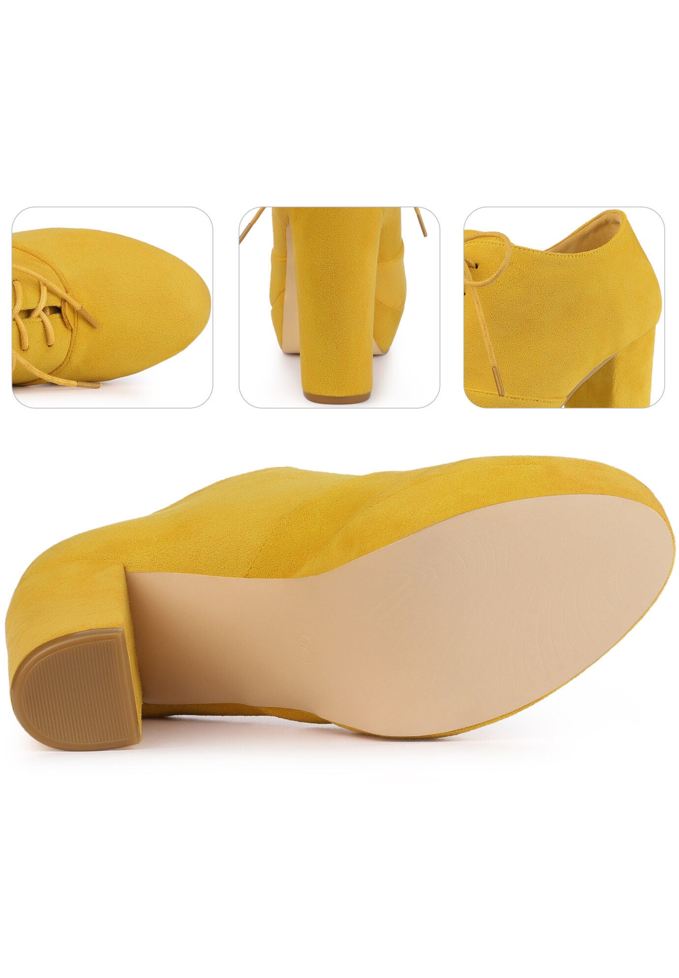 Platform Chunky Heel Lace Up Ankle Booties, Yellow / Yellow, alternate image number 2