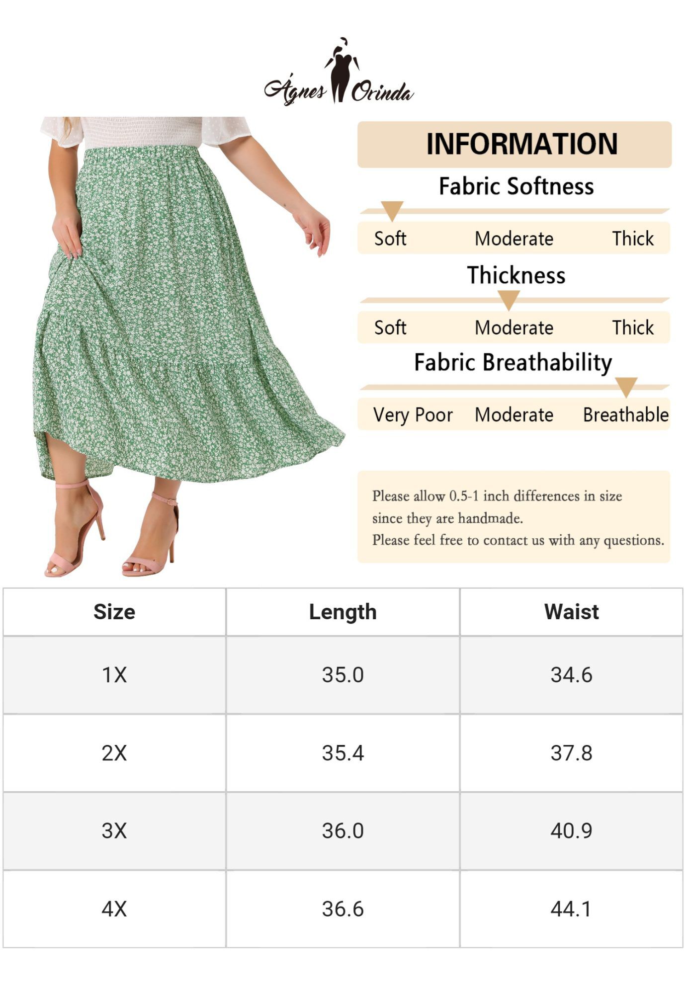 Summer Floral Flowy Stretchy Waist Layered A Line With Pocket Maxi Skirt, Green / Light Green, alternate image number 4
