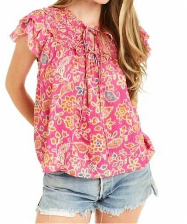 LIZA RUFFLE TRIM BLOUSE IN ALESSANDRA PINK PRINT, Alessandra Pink Print / Pink, hi-res image number 0