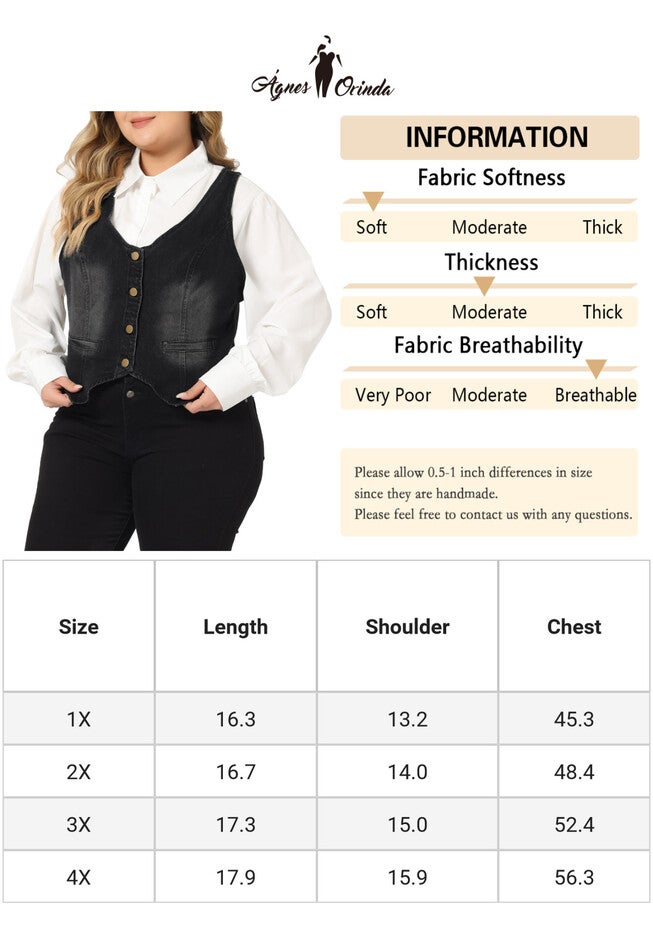 BUTTON DOWN SLEEVELESS JEAN WAISTCOAT VEST, Black / Black, alternate image number 4