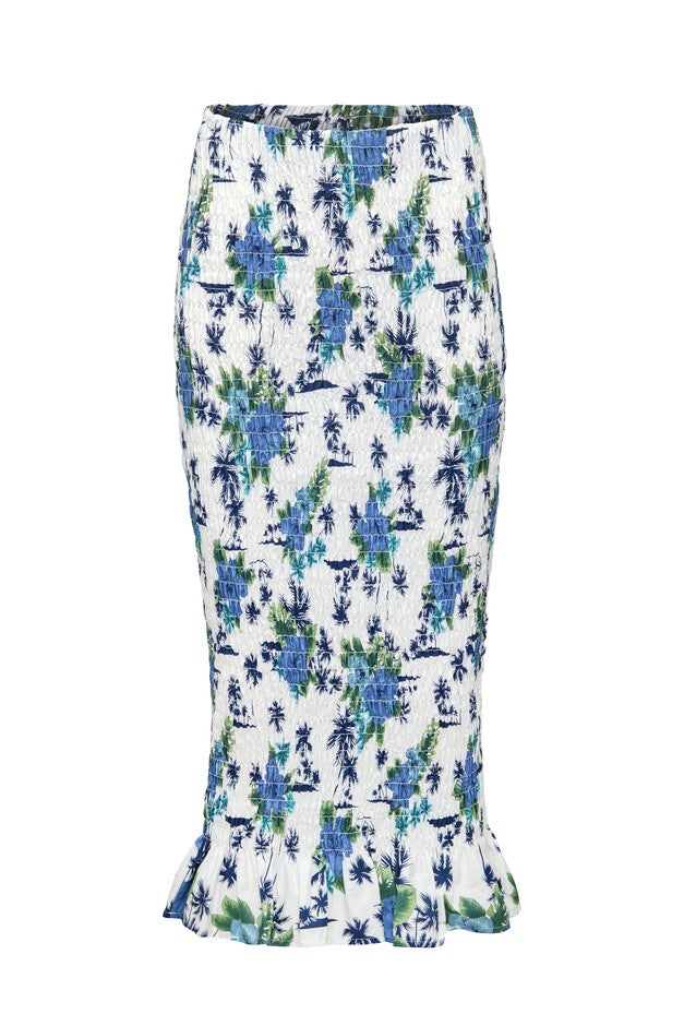 Ruched Floral Midi Skirt, White / White, alternate image number 1