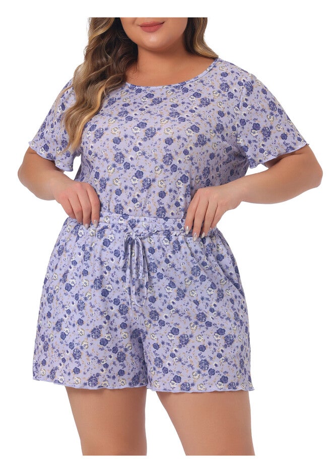 Short Sleeve Summer Casual 2 Piece Pajama Set, Purple / Purple, alternate image number 1